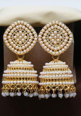 Gold Plated Alloy Golden Artificial Stones And Beads Earrings