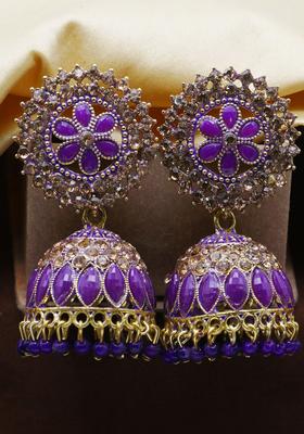 Gold Plated Alloy Purple Rhinestone Earrings