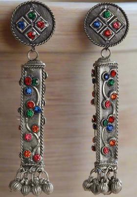 Silver Plated Alloy Multi Artificial Stones And Beads Earrings