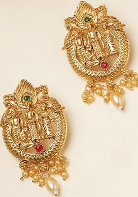 Gold Plated Alloy Golden Artificial Stones And Beads Earrings