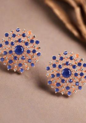 Gold Plated Alloy Blue Artificial Stones Earrings