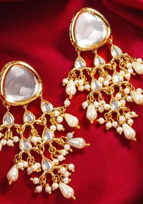 Gold Plated Alloy Golden Pearls Earrings