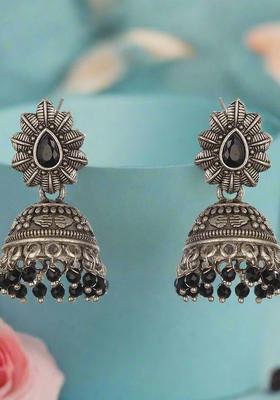 Silver Plated Alloy Black Artificial Beads Earrings