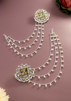 Gold Plated Alloy Golden Artificial Stones And Beads Earrings