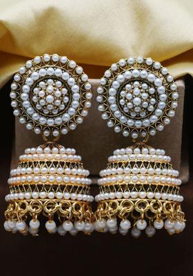 Gold Plated Alloy Golden Artificial Stones And Beads Earrings
