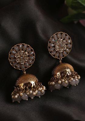 Gold Plated Alloy Golden Artificial Stones And Beads Earrings