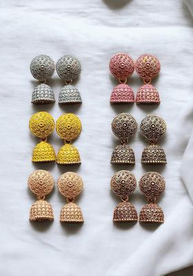 Gold Plated Alloy Golden Artificial Stones And Beads Earrings