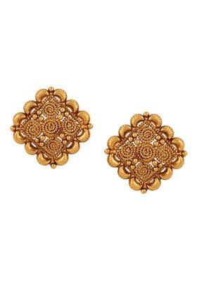 Gold Plated Alloy Golden Artificial Stones Earrings