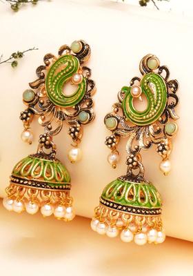 Gold Plated Alloy Lime Green Kundan Earrings