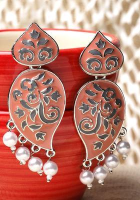 Silver Plated Alloy Peach Kundan Earrings