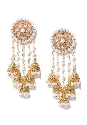 Gold Plated Alloy Golden Artificial Stones And Beads Earrings