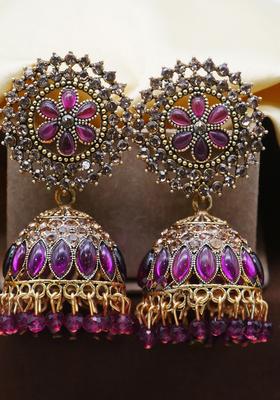 Gold Plated Alloy Purple Rhinestone Earrings