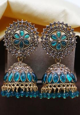 Gold Plated Alloy Turquoise Blue Rhinestone Earrings