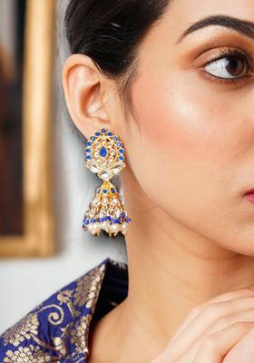 Gold Plated Alloy Golden Artificial Stones And Beads Earrings