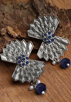 Silver Plated Alloy Blue Kundan Earrings