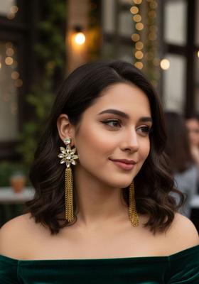 Copper Plated Alloy Golden Artificial Stones Earrings