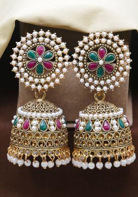 Gold Plated Alloy Golden Pearls Earrings
