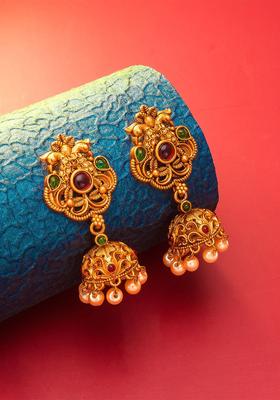 Gold Plated Alloy Golden Artificial Stones And Beads Earrings