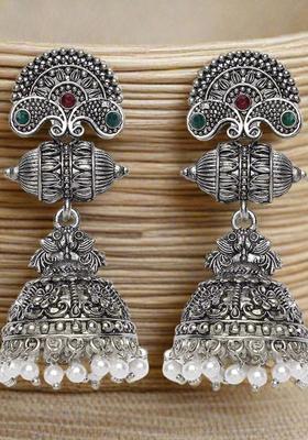 Silver Plated Alloy Silver Artificial Stones And Beads Earrings