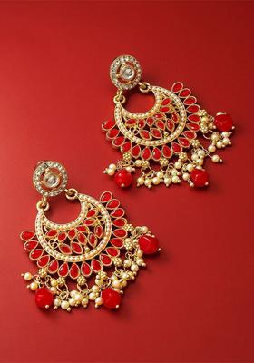 Gold Plated Alloy Golden Artificial Stones And Beads Earrings