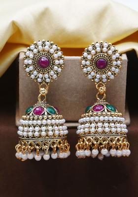 Gold Plated Alloy Golden Pearls Earrings
