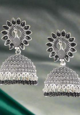 Gold Plated Alloy Black Artificial Stones Earrings