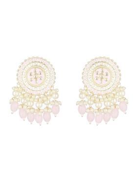 Gold Plated Alloy Pink Artificial Beads Earrings