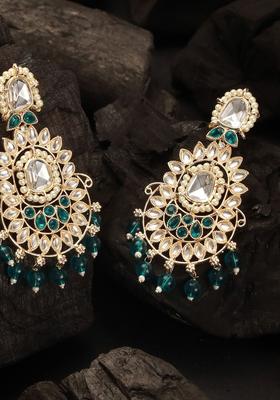Gold Plated Alloy Green Kundan Earrings