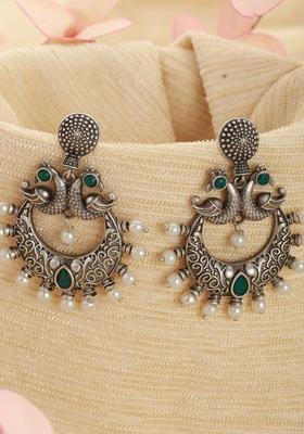 Silver Plated Alloy Silver Artificial Stones And Beads Earrings