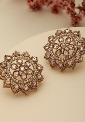 Gold Plated Alloy White Kundan Earrings