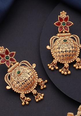 Gold Plated Alloy Red Artificial Stones Earrings