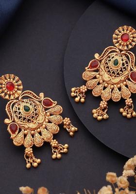 Gold Plated Alloy Red Artificial Stones Earrings