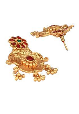 Gold Plated Alloy Red Artificial Stones Earrings