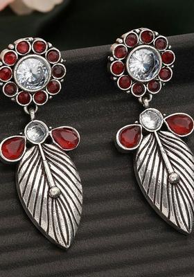 Silver Plated Alloy Red Artificial Stones Earrings