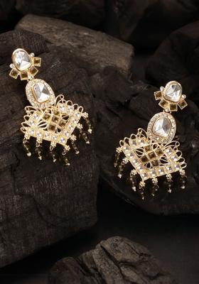 Gold Plated Alloy Green Kundan Earrings