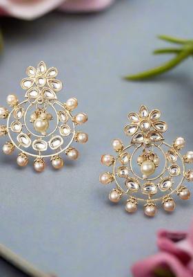 Gold Plated Alloy Golden Artificial Stones And Beads Earrings