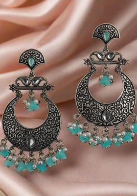 Silver Plated Alloy Turquoise Blue Artificial Stones And Beads Earrings