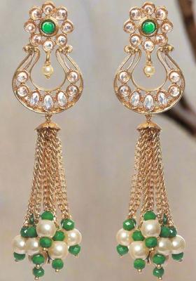 Gold Plated Alloy Green Kundan Earrings