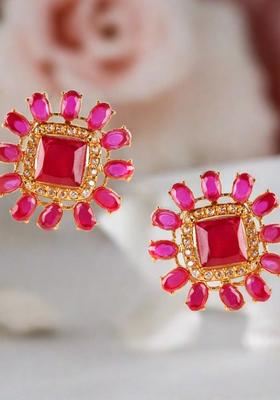 Gold Plated Alloy Red Kundan Earrings