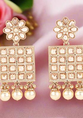 Gold Plated Alloy Golden Artificial Stones And Beads Earrings