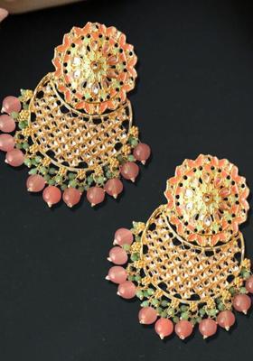 Gold Plated Alloy Pink Artificial Beads Earrings