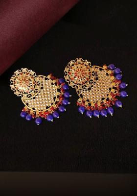 Gold Plated Alloy Blue Artificial Beads Earrings