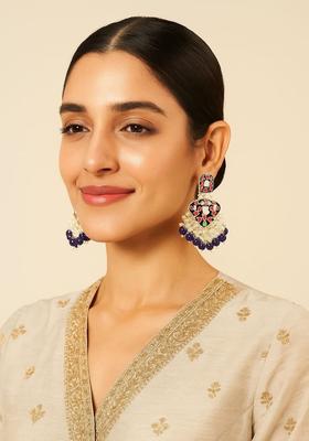 Gold Plated Alloy Blue Artificial Beads Earrings