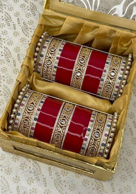 Set Of 2 Gold Plated Meenakari American Diamond Studded Bridal Chooda