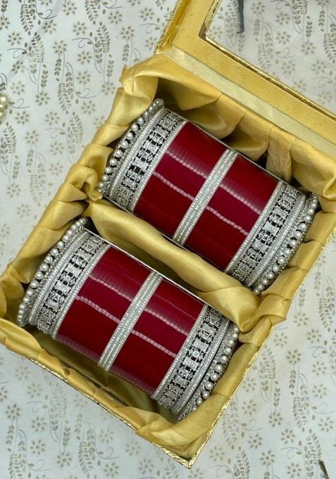 Set Of 2 Gold Plated Meenakari American Diamond Studded Bridal Chooda