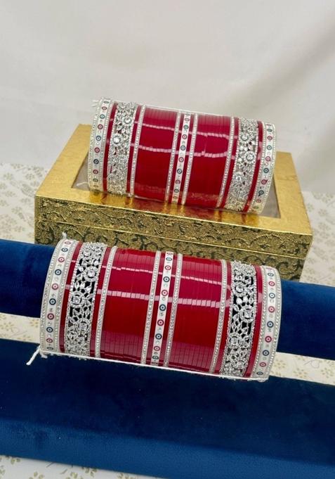 Set Of 2 Gold Plated Meenakari American Diamond Studded Bridal Chooda
