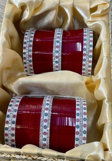 Women Set Of 2 Artificial Stones And Beads Bridal Chooda Bangle