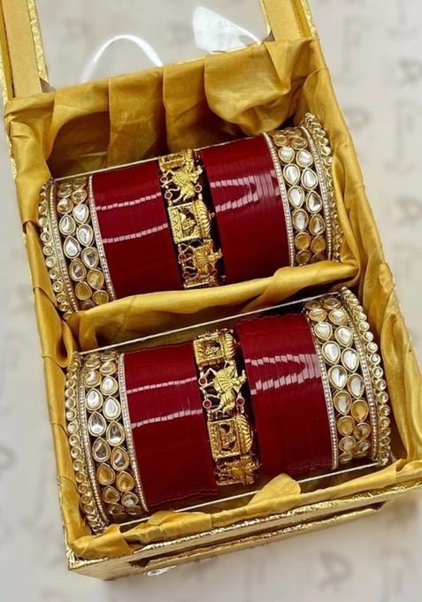Set Of 70 Gold Plated Kundan Stone Studded Bridal Chuda Bangle