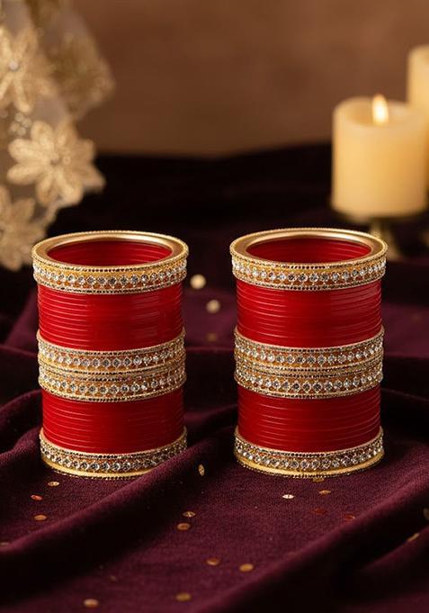 Set Of 2 33 Pcs Gold plated And Stone Studded Bridal Chuda Bangle Set
