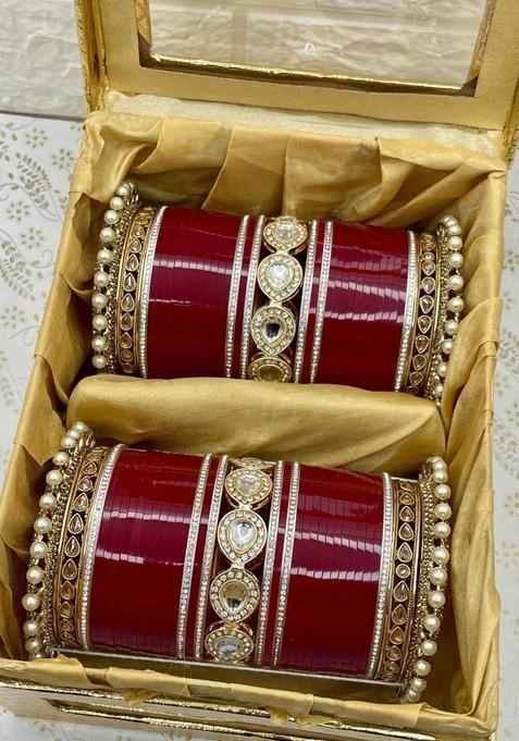 Set Of 2 Gold Plated Stone Studded Bangle